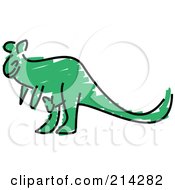 Royalty Free RF Clipart Illustration Of A Childs Sketch Of A Green Kangaroo by Prawny