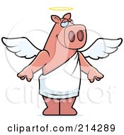 Royalty Free RF Clipart Illustration Of A Standing Cartoon Angel Pig by Cory Thoman