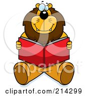 Poster, Art Print Of Happy Big Lion Sitting And Reading A Book
