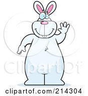 Poster, Art Print Of Big White Rabbit Standing On His Hind Legs And Waving
