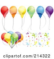 Poster, Art Print Of Digital Collage Of Colorful Party Balloons A Bundle And Confetti