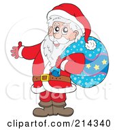 Royalty Free RF Clipart Illustration Of Santa Carrying A Blue Sack