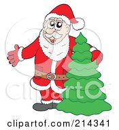 Royalty Free RF Clipart Illustration Of Santa Presenting And Standing By A Christmas Tree