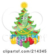 Royalty Free RF Clipart Illustration Of A Christmas Tree Character With Gifts 1