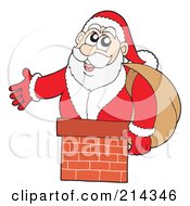 Royalty Free RF Clipart Illustration Of Santa Presenting Out Of A Chimney