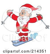 Poster, Art Print Of Santa Skiing With Poles