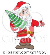 Poster, Art Print Of Santa Presenting And Carrying A Christmas Tree