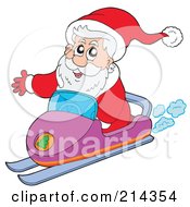 Poster, Art Print Of Santa Waving And Operating A Snowmobile