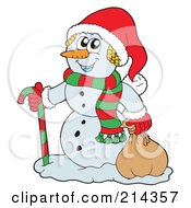 Royalty Free RF Clipart Illustration Of A Wintry Snowman Carrying A Sack