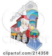 Santa Waving And Driving A Train