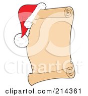 Royalty Free RF Clipart Illustration Of A Santa Hat On A Blank Parchment Scroll 2