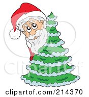 Poster, Art Print Of Santa Looking Around A Christmas Tree