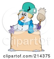 Poster, Art Print Of Wintry Snowman With A Blank Sign - 2