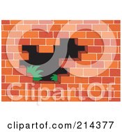 Royalty Free RF Clipart Illustration Of A Broken Brick Wall With Plants On The Other Side