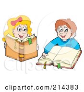 Royalty Free RF Clipart Illustration Of A Digital Collage Of A Boy And Girl Reading