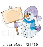 Poster, Art Print Of Wintry Snowman With A Blank Sign - 3