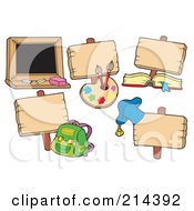 Royalty Free RF Clipart Illustration Of A Digital Collage Of Blank Wooden School Signs