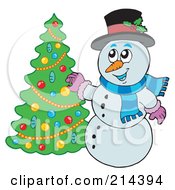 Poster, Art Print Of Wintry Snowman Trimming A Tree