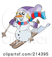 Poster, Art Print Of Wintry Snowman On Skis