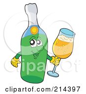 Royalty Free RF Clipart Illustration Of A Happy Champagne Bottle Holding A Glass by visekart