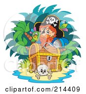 Poster, Art Print Of Male Pirate Looking Over A Treasure Chest