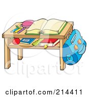 Poster, Art Print Of Open Book And Supplies On A Desk