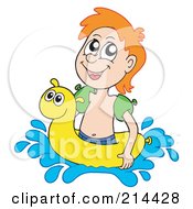 Poster, Art Print Of Happy Summer Boy Swimming With An Inner Tube