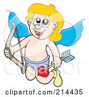 Poster, Art Print Of Cute Blond Cupid With A Heart Arrow