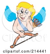 Poster, Art Print Of Cute Blond Cupid Looking Over A Blank Sign