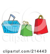 Digital Collage Of Shopping Bags And Basket