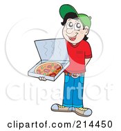 Poster, Art Print Of Pizza Delivery Boy Holding An Open Box