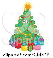 Royalty Free RF Clipart Illustration Of A Christmas Tree Character With Gifts 2