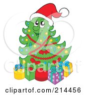 Royalty Free RF Clipart Illustration Of A Christmas Tree Character Wearing A Santa Hat