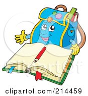 Poster, Art Print Of Backpack Character By An Open Book