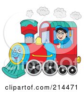 Poster, Art Print Of Train Driver Operating A Happy Train