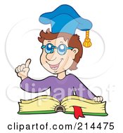 Royalty Free RF Clipart Illustration Of A Male Teacher Holding A Finger Up And Reading A Book