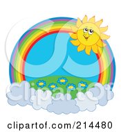 Royalty Free RF Clipart Illustration Of A Summer Sun And Floral Field Rainbow Circle