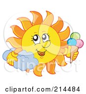 Royalty Free RF Clipart Illustration Of A Summer Sun With An Ice Cream Cone by visekart