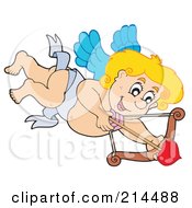 Poster, Art Print Of Cute Blond Cupid Flying With An Arrow