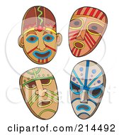 Poster, Art Print Of Digital Collage Of Four Tribal Masks