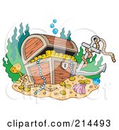 Poster, Art Print Of Sunken Treasure Chest With An Anchor