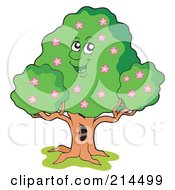 Poster, Art Print Of Happy Tree With Pink Flowers