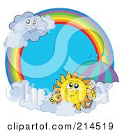 Poster, Art Print Of Summer Sun And Rain Cloud Rainbow Circle