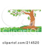 Royalty Free RF Clipart Illustration Of A Tree With A Hole On A Grassy Hill by visekart