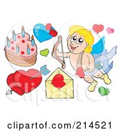 Royalty Free RF Clipart Illustration Of A Digital Collage Of Cupid And Hearts