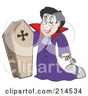 Vampire Standing By His Wood Coffin