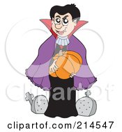 Poster, Art Print Of Vampire Holding A Pumpkin In A Cemetery