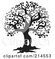 Poster, Art Print Of Black And White Silhouetted Leafy Tree Design - 2