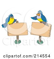Royalty Free RF Clipart Illustration Of A Digital Collage Of Birds And Blank Wooden Signs