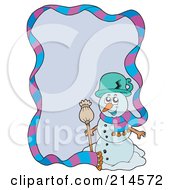 Poster, Art Print Of Wintry Snowman And Scarf Border Around Purple